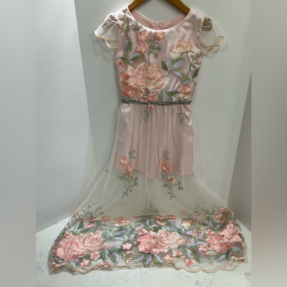 Rare Editions Pink and Green Flutter Sleeve Maxi Dress - Picture 7 of 16